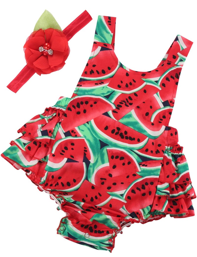 PrinceSasa Baby Girl Clothes Watermelon Floral Ruffles Summer Cake Smash Outfits and Headband for Newborn Gifts,A20,7-12 Months(Size M) - Image 1